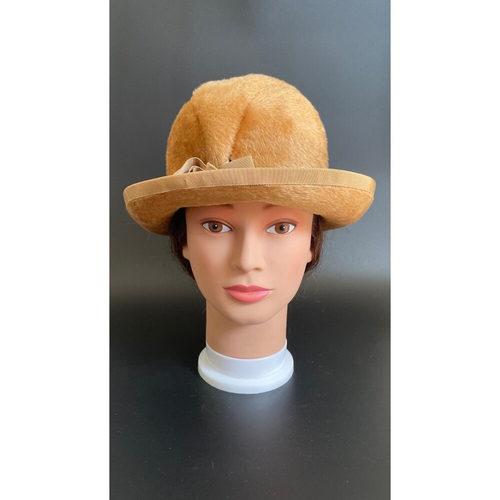 Vintage Adolfo Realites Fur Felt Bowler Cloche Hat with Bow